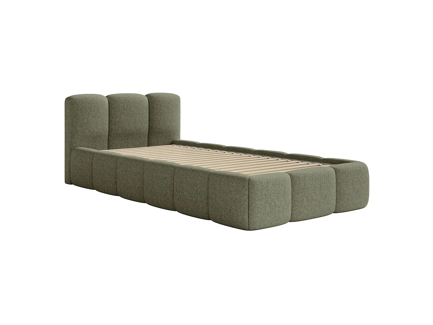 Gestoffeerd bed 90x200 cm – Chenille Olijfgroen – CLOUDY LOW