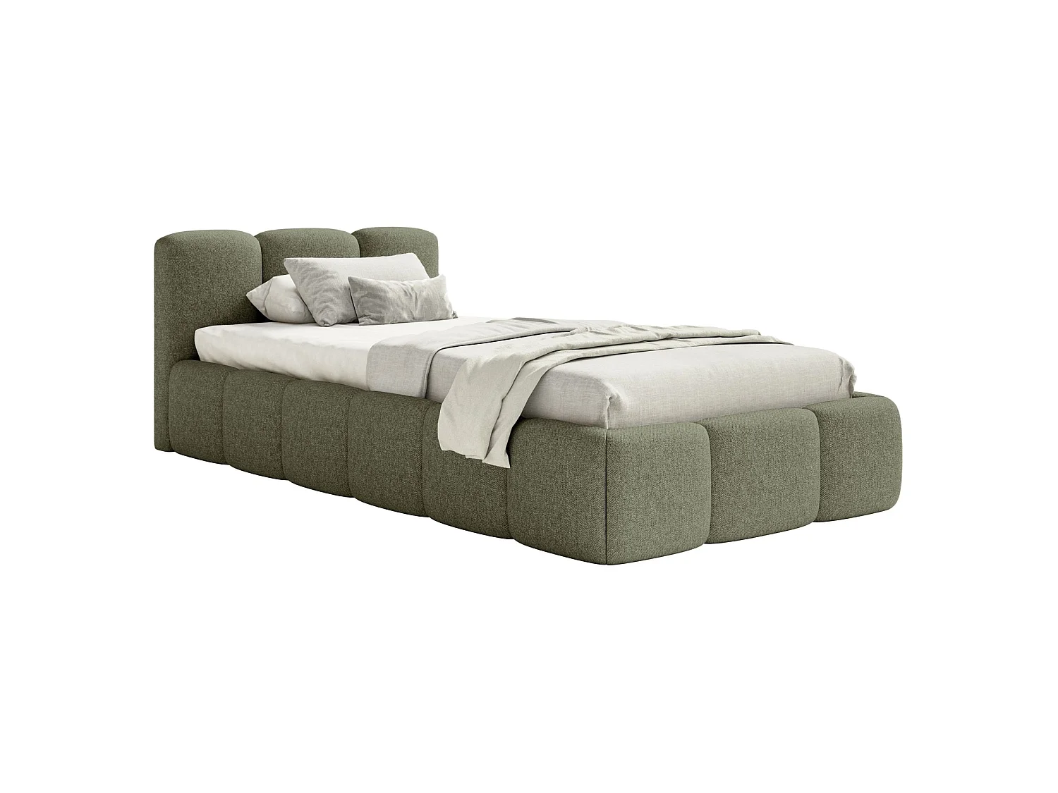 Gestoffeerd bed 90x200 cm – Chenille Olijfgroen – CLOUDY LOW