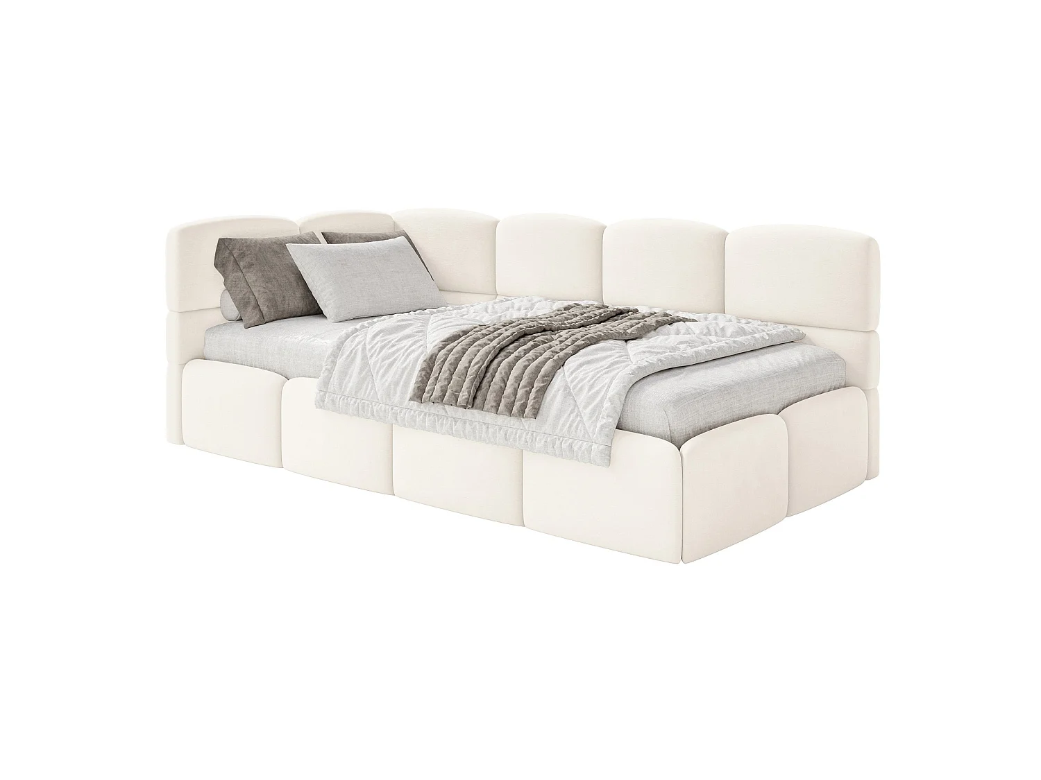 Lit ado 120x200 cm – tête de lit à gauche – velours crème – CLOUDY