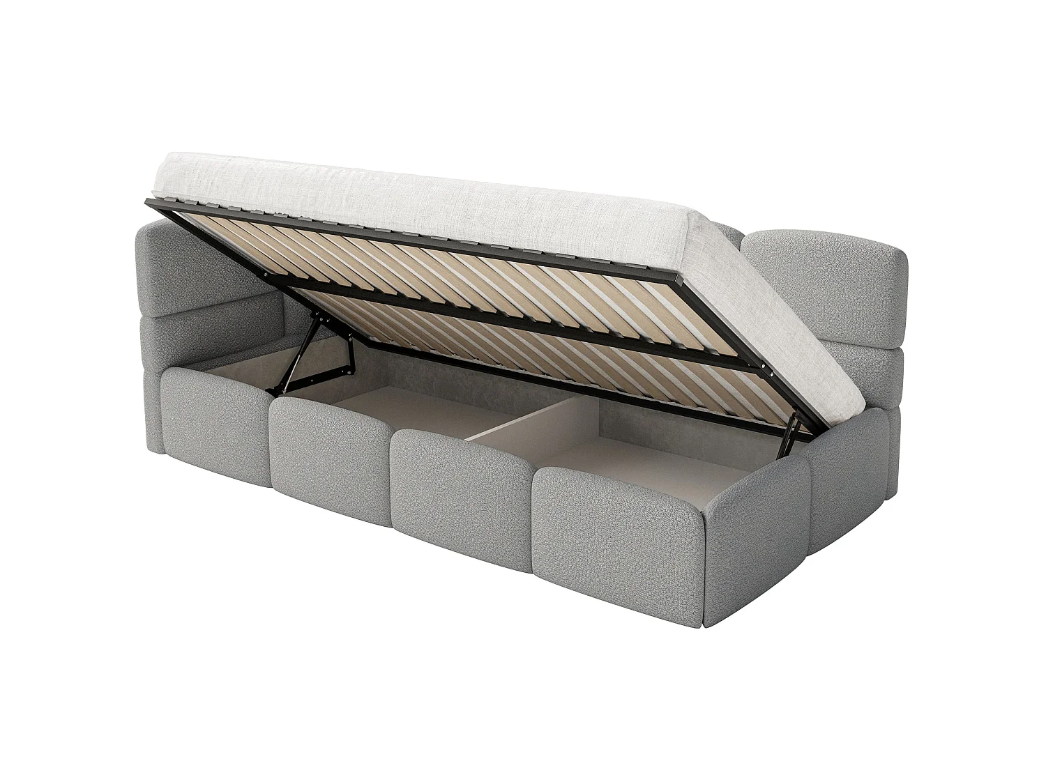 Jugendbett 120 cm – Bettkasten – Bouclé – Kopfteil links – Grau – CLOUDY