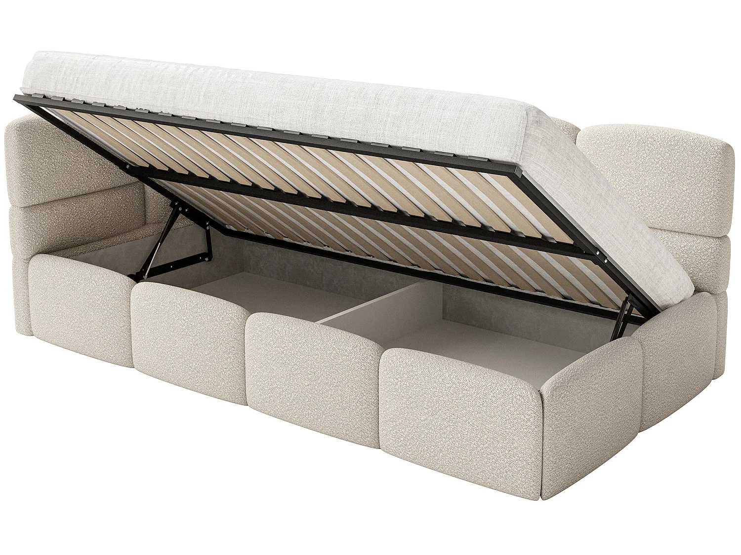 Lit enfant 120x200 cm – tête de lit à gauche – matelas & coffre de rangement – bouclé beige clair – CLOUDY