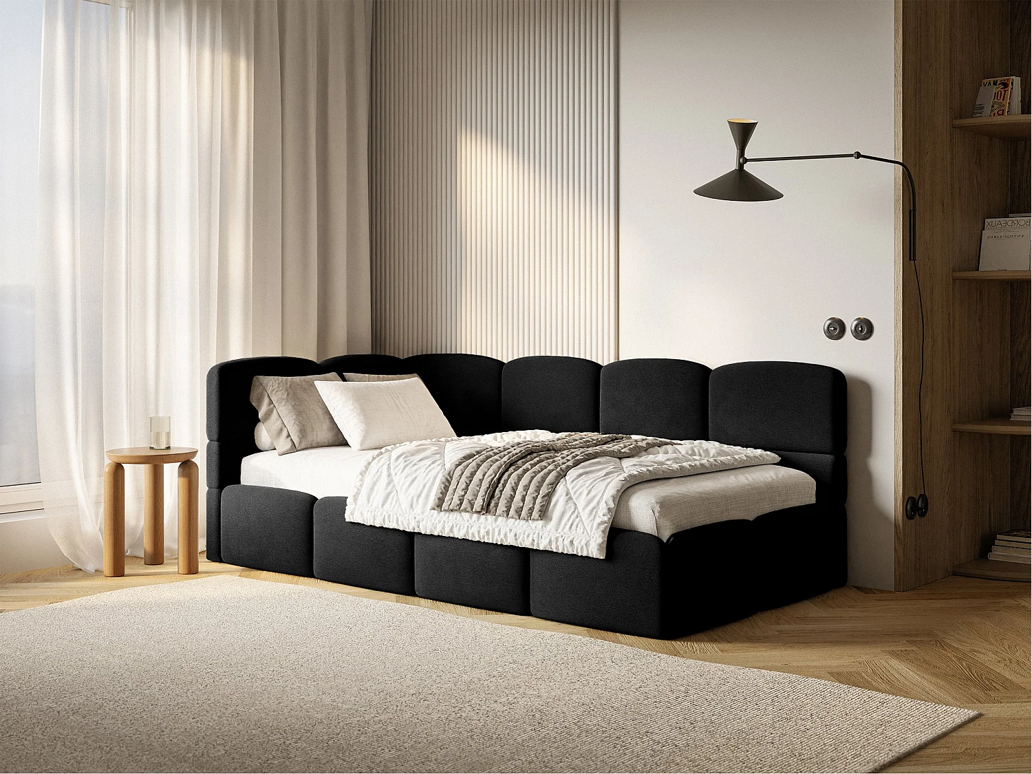 Lit ado 120x200 cm – tête de lit à gauche – velours noir – CLOUDY