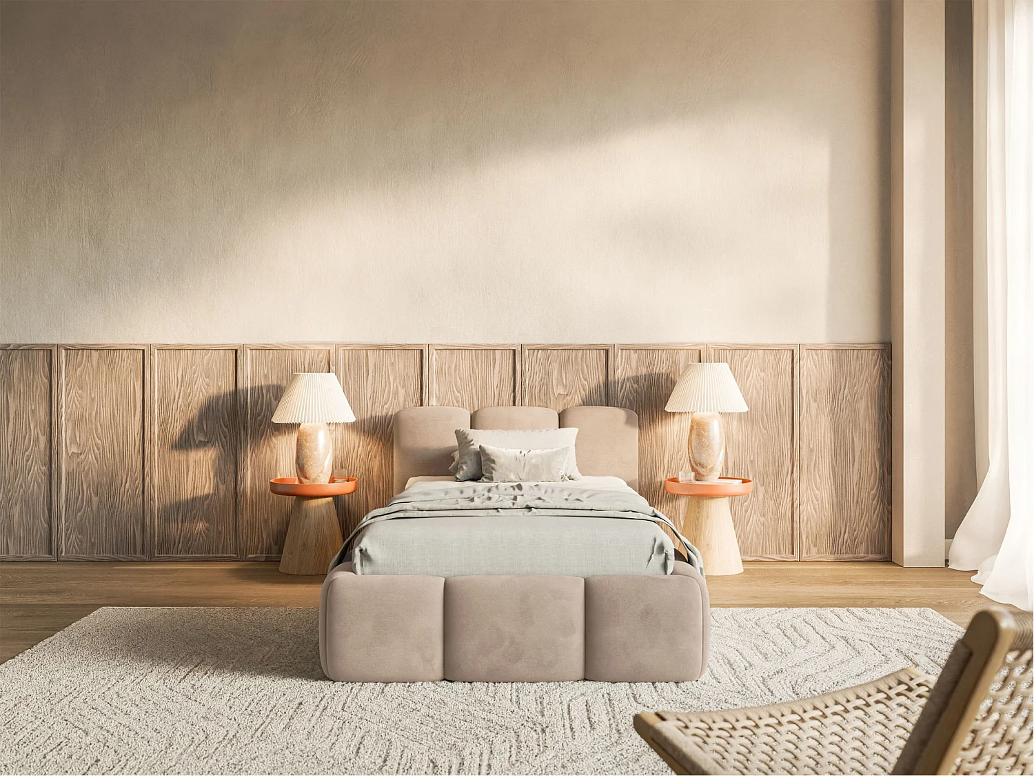 Lit rembourré 90x200 – Velours Beige – CLOUDY LOW