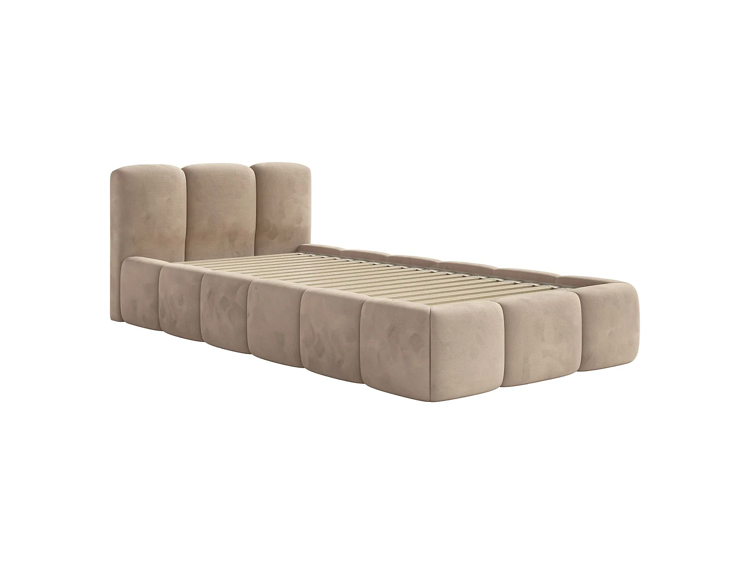 Gestoffeerd bed 90x200 cm – Fluweel Beige – CLOUDY LOW