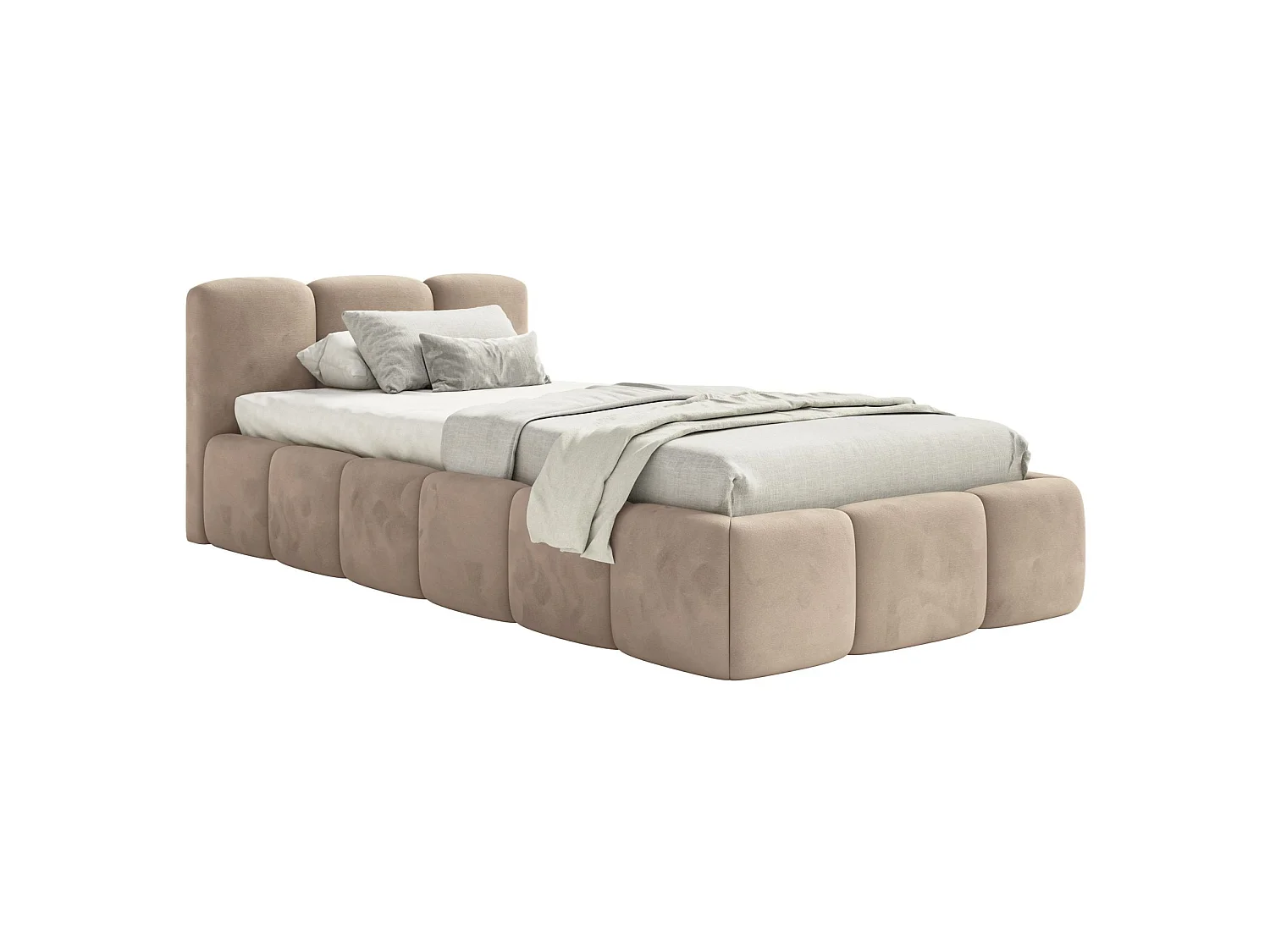 Gestoffeerd bed 90x200 cm – Fluweel Beige – CLOUDY LOW