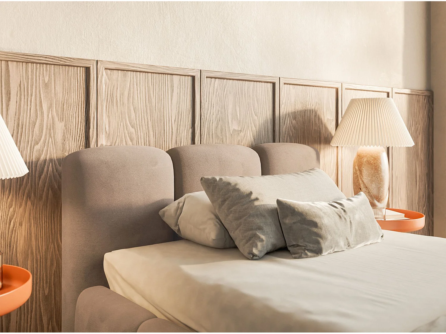 Gestoffeerd bed 90x200 cm – Fluweel Beige – CLOUDY LOW