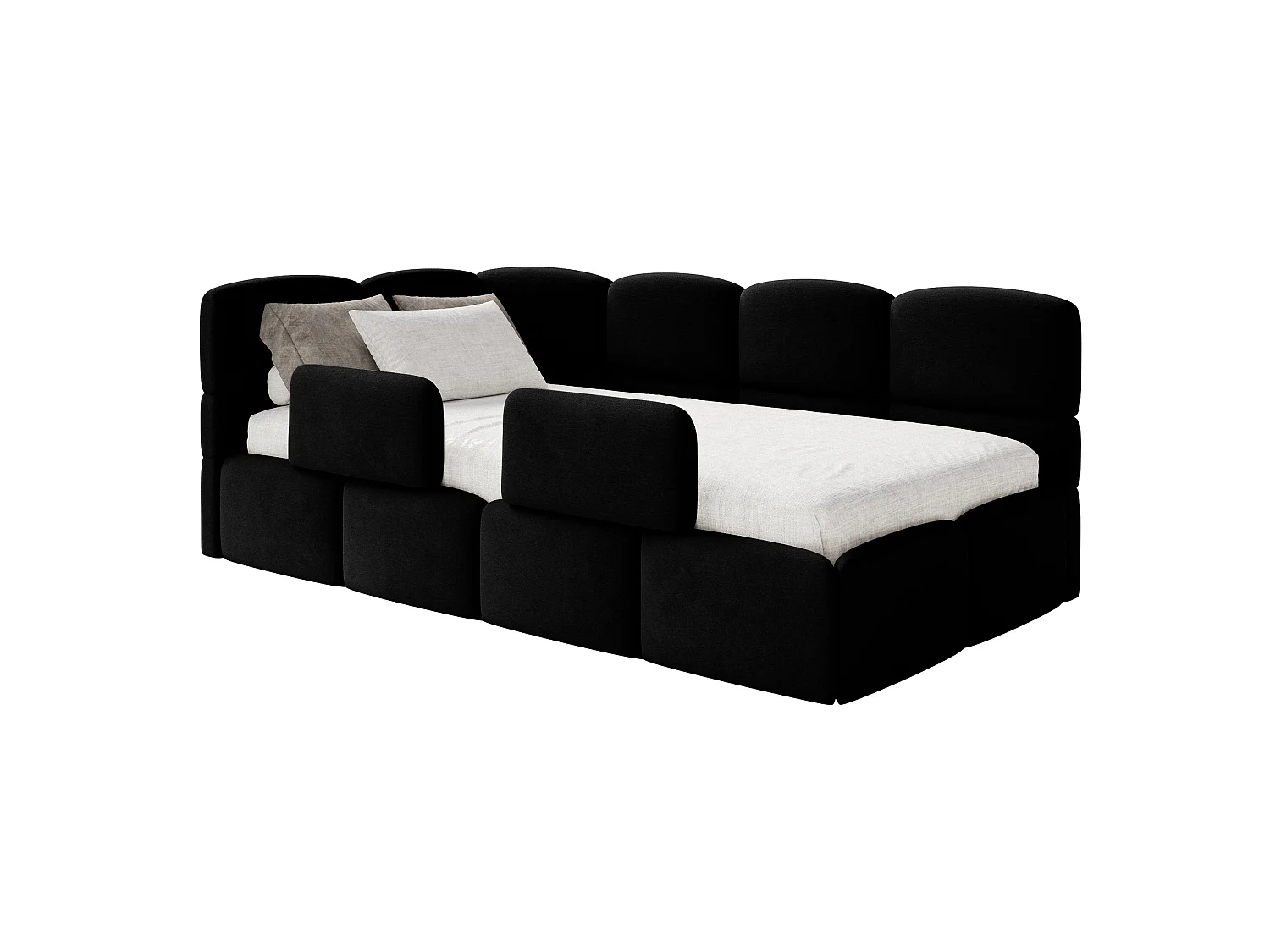 Lit enfant 120x200 cm – tête de lit à gauche – 2 barrières – velours noir – CLOUDY