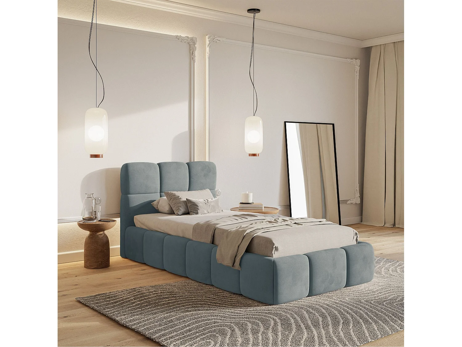 Gestoffeerd bed 90x200 cm – Fluweel Grijs – CLOUDY
