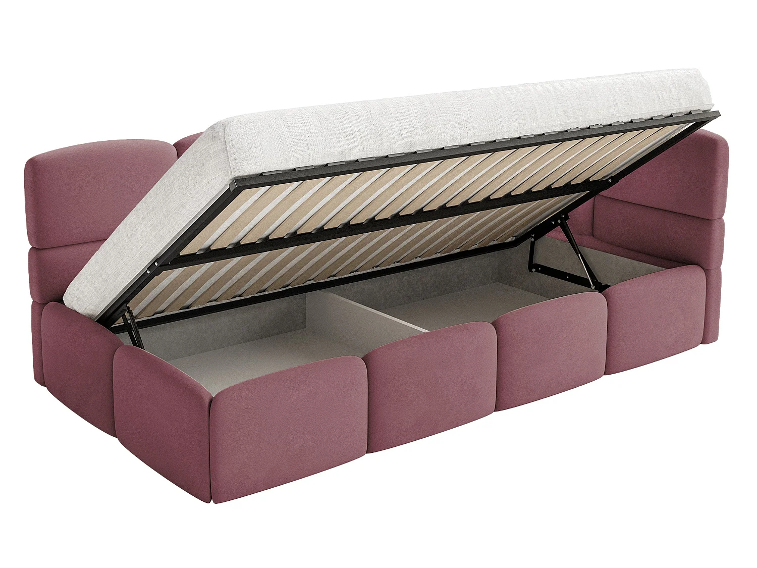Lit ado 90x200 avec matelas – tête de lit à droite – velours Rose – CLOUDY