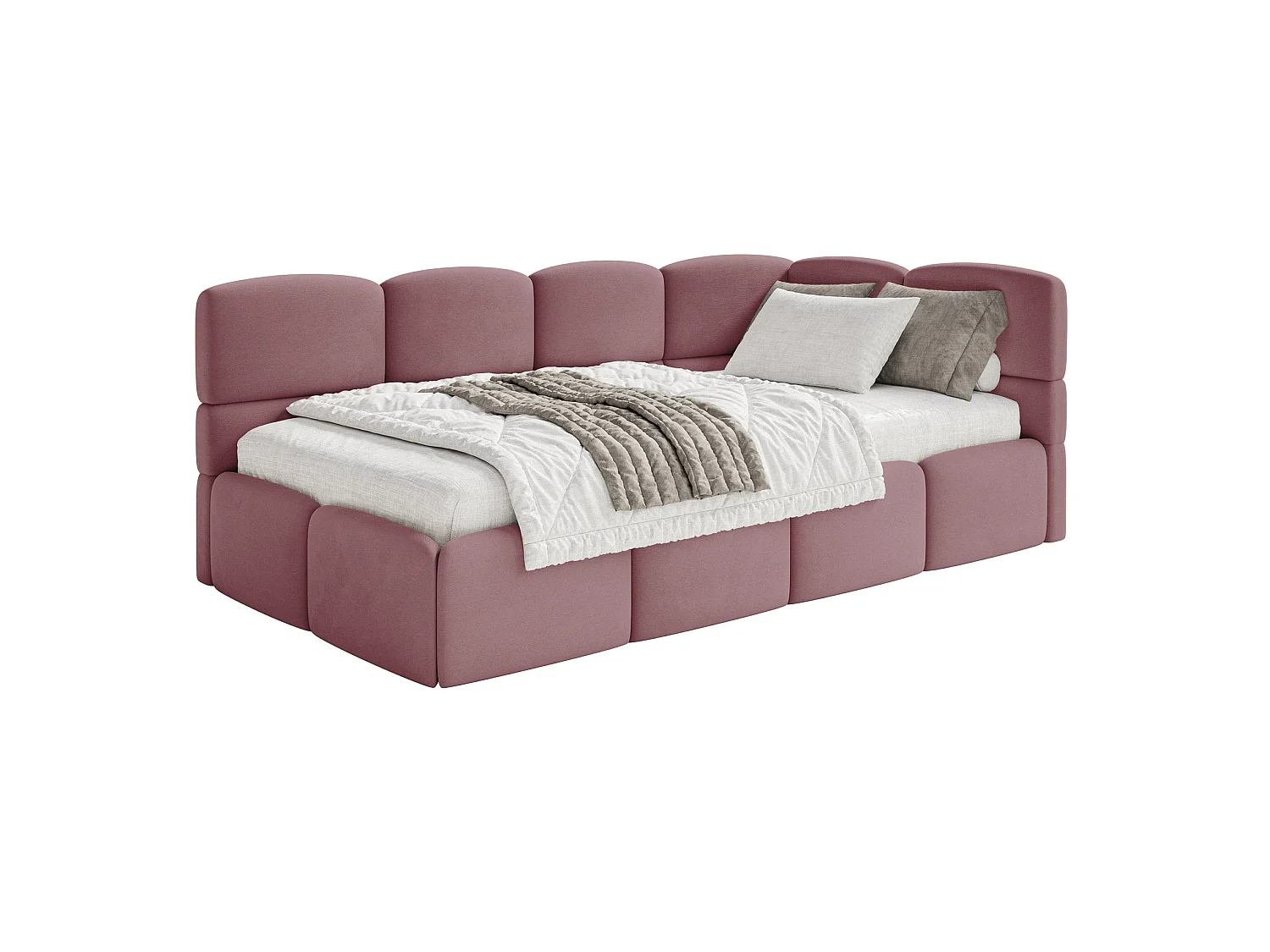 Lit ado 90x200 avec matelas – tête de lit à droite – velours Rose – CLOUDY