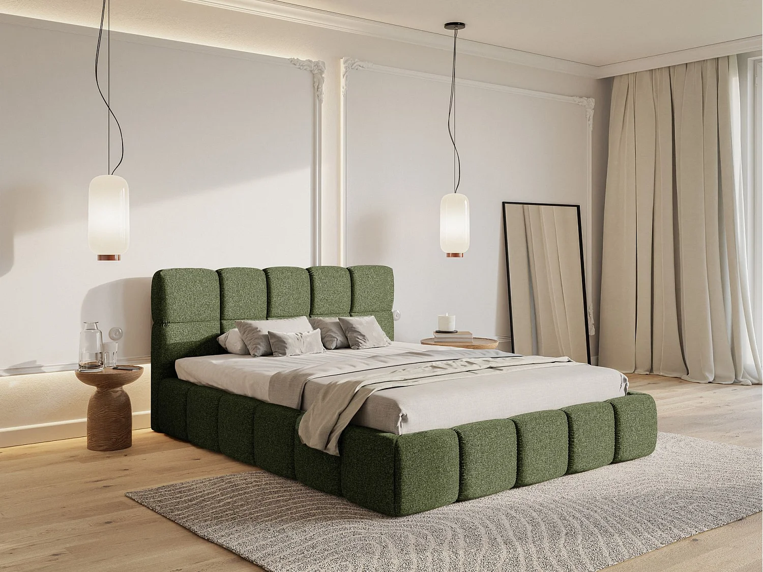 Lit rembourré 120x200 – Chenille Vert olive – Cloudy