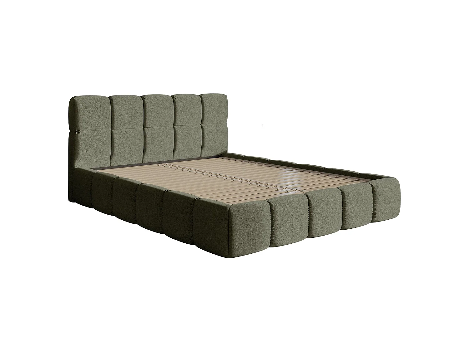 Gestoffeerd bed 120x200 – Chenille Olijfgroen – Cloudy