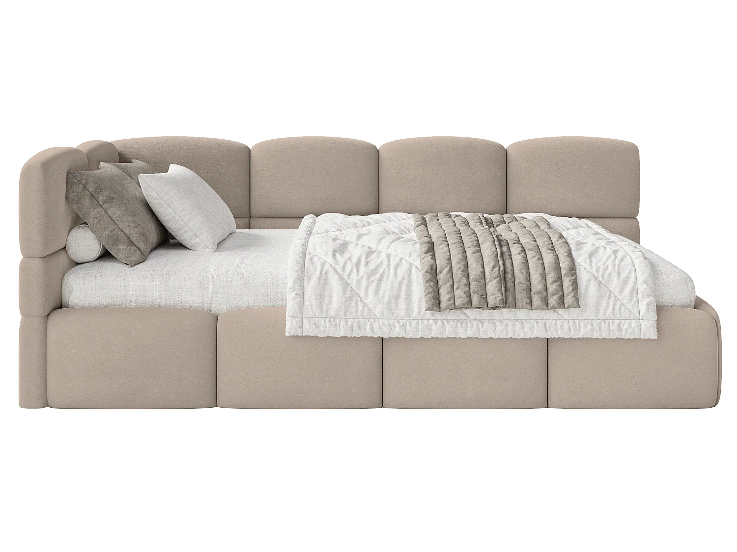 Jugendbett 90x200 – Kopfteil links – Samt Beige – CLOUDY