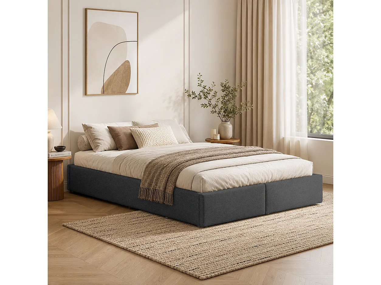 Lit Coffre 160x200 cm, lit Double Moderne avec Espace de Rangement hydraulique et 2 tiroirs, Cadre de Lits avec sommier à Lattes en Bois, Gris