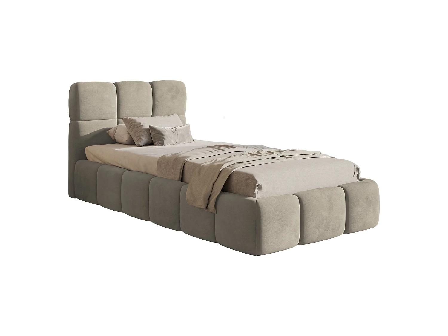 Gestoffeerd bed 90x200 cm – opbergruimte – Fluweel Grijsbeige – CLOUDY