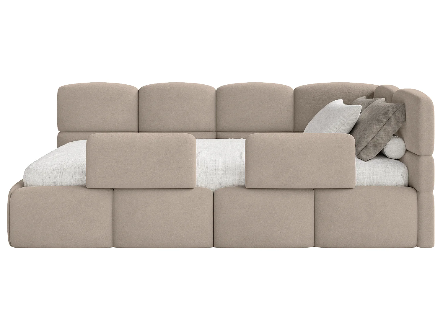 Kinderbett 90x200 – Rausfallschutz – Kopfteil rechts – Samt Beige – CLOUDY
