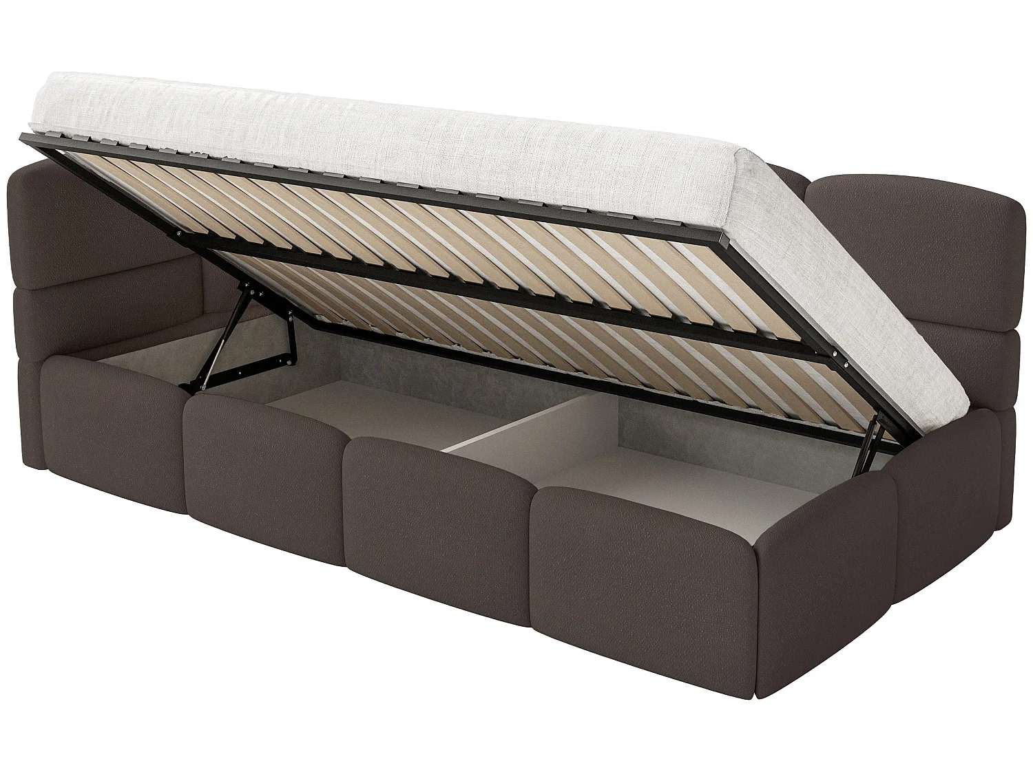 Jugendbett 120x200 Kopfteil links – Matratze & Stauraum – Chenille Braun – CLOUDY