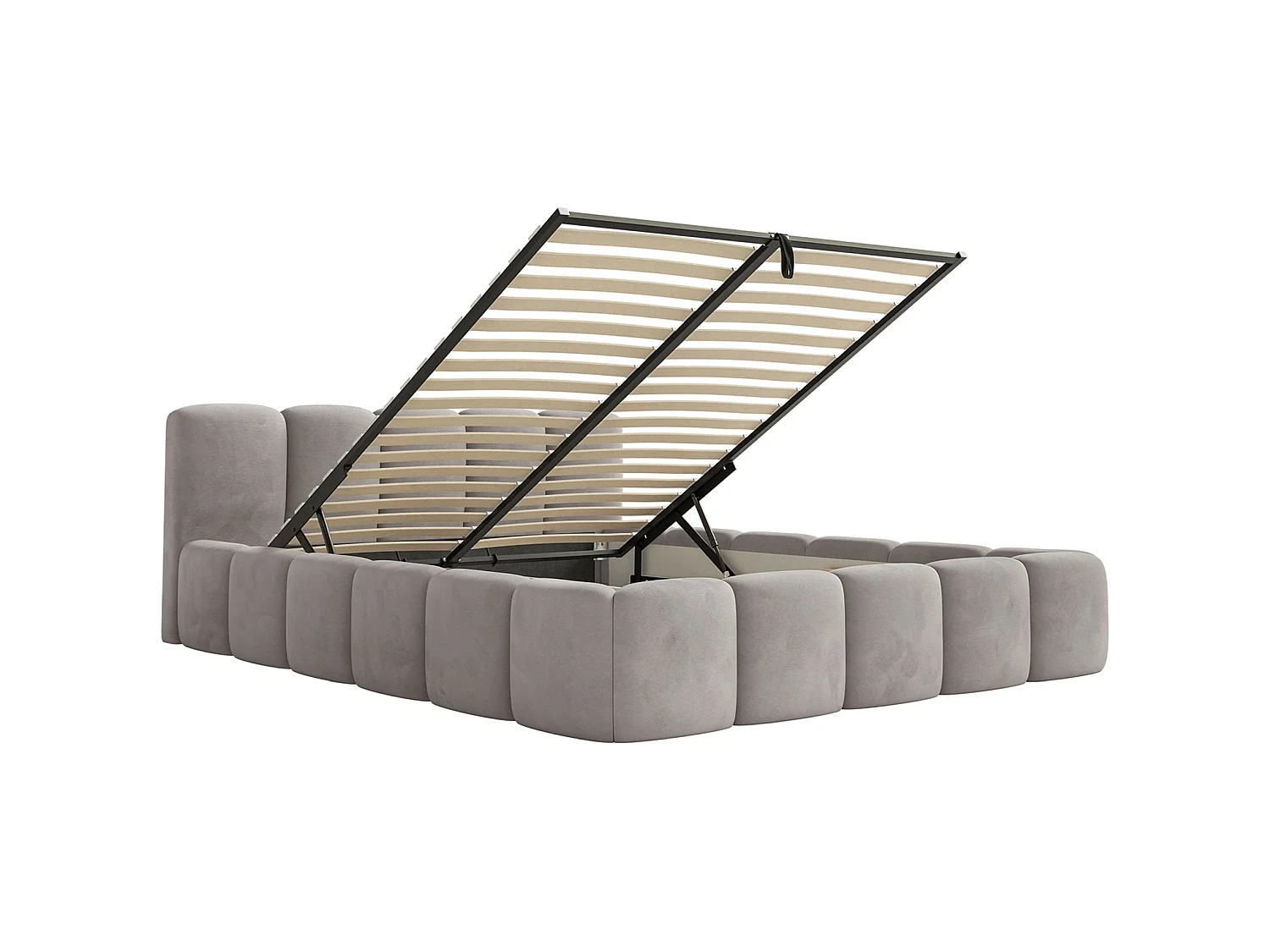 Gestoffeerd bed 120x200 – met opbergruimte – Fluweel Lichtgrijs – CLOUDY LOW