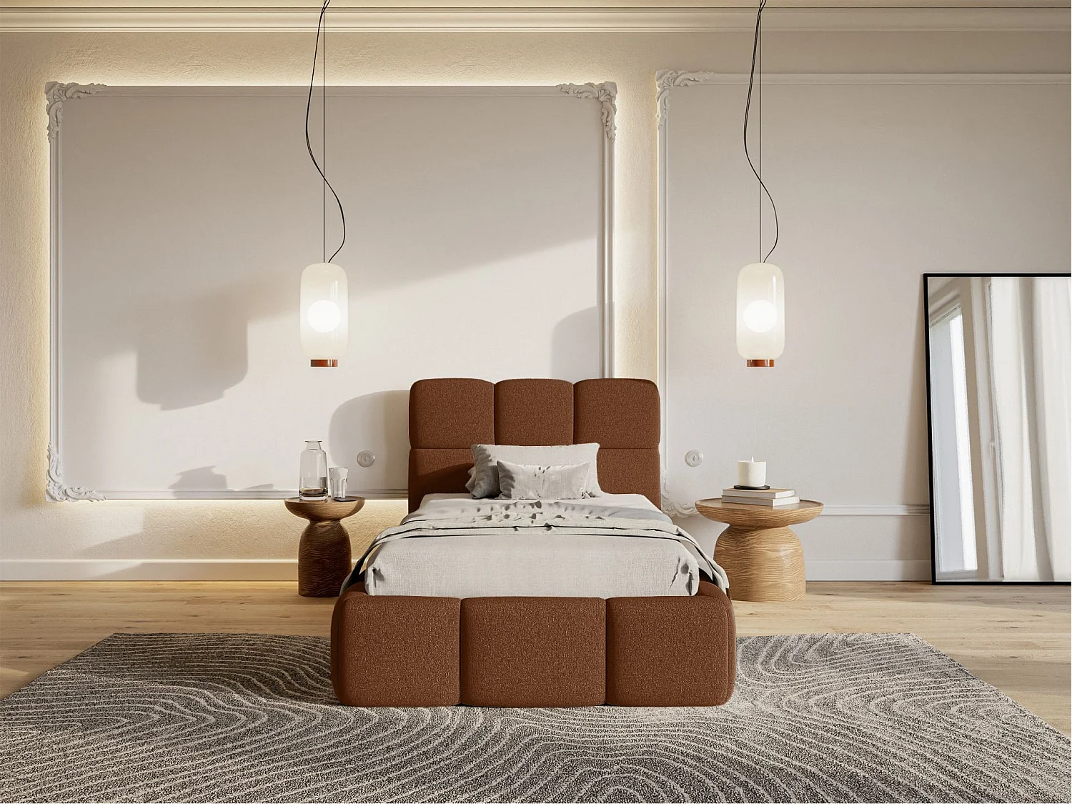 Lit rembourré 90x200 – Chenille Cuivre – CLOUDY