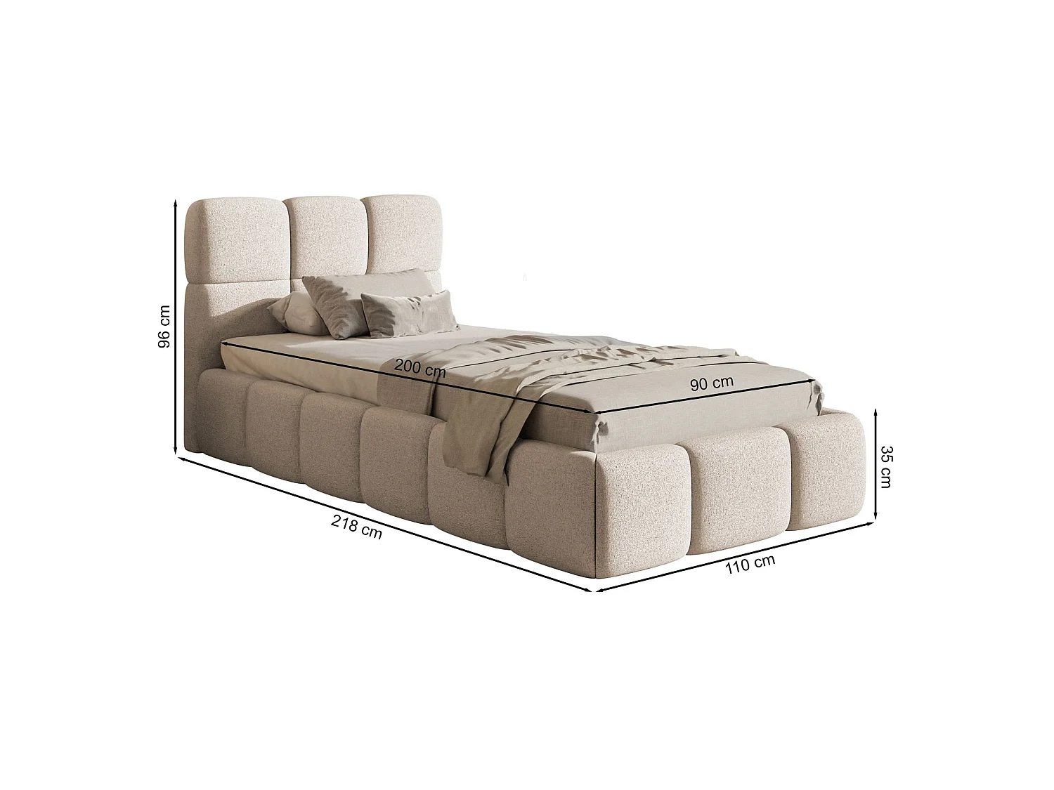 Lit rembourré 90x200 – Chenille Cuivre – CLOUDY