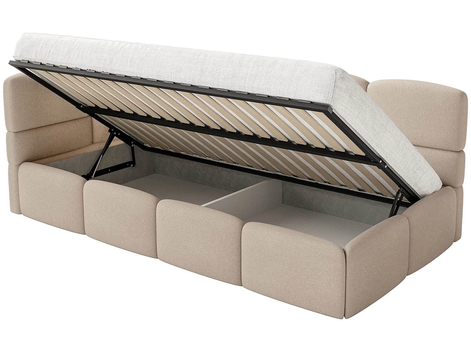 Jugendbett 120 cm – Bettkasten – Chenille – Kopfteil links – Beige – CLOUDY