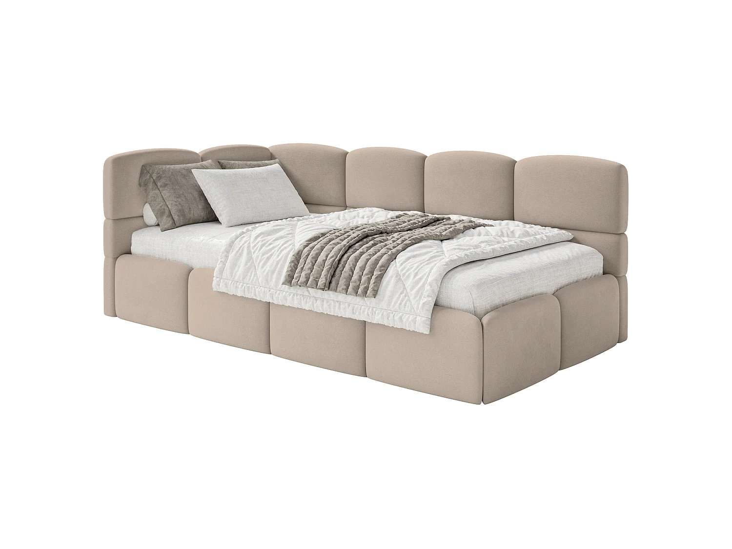 Jugendbett 90x200 mit Matratze – Kopfteil links – Samt Beige – CLOUDY