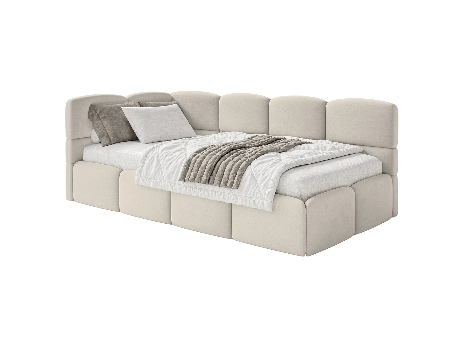 Lit ado 120x200 cm – tête de lit à gauche – velours beige clair – CLOUDY