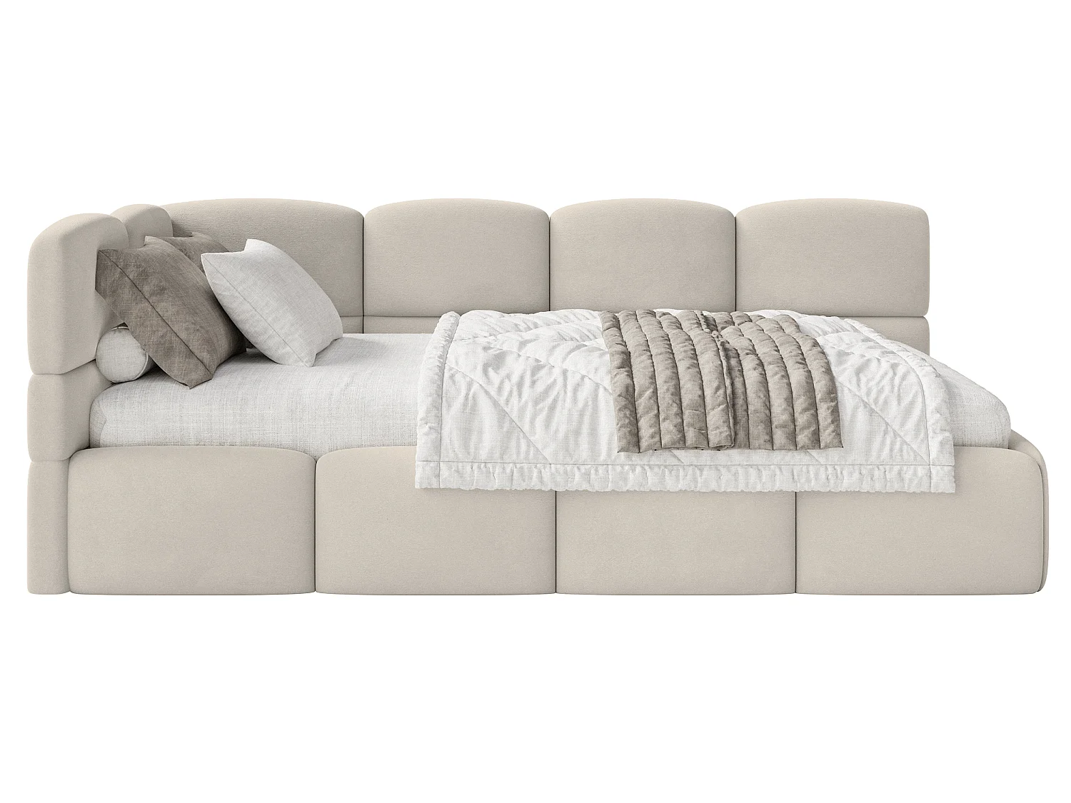Lit ado 120x200 cm – tête de lit à gauche – velours beige clair – CLOUDY