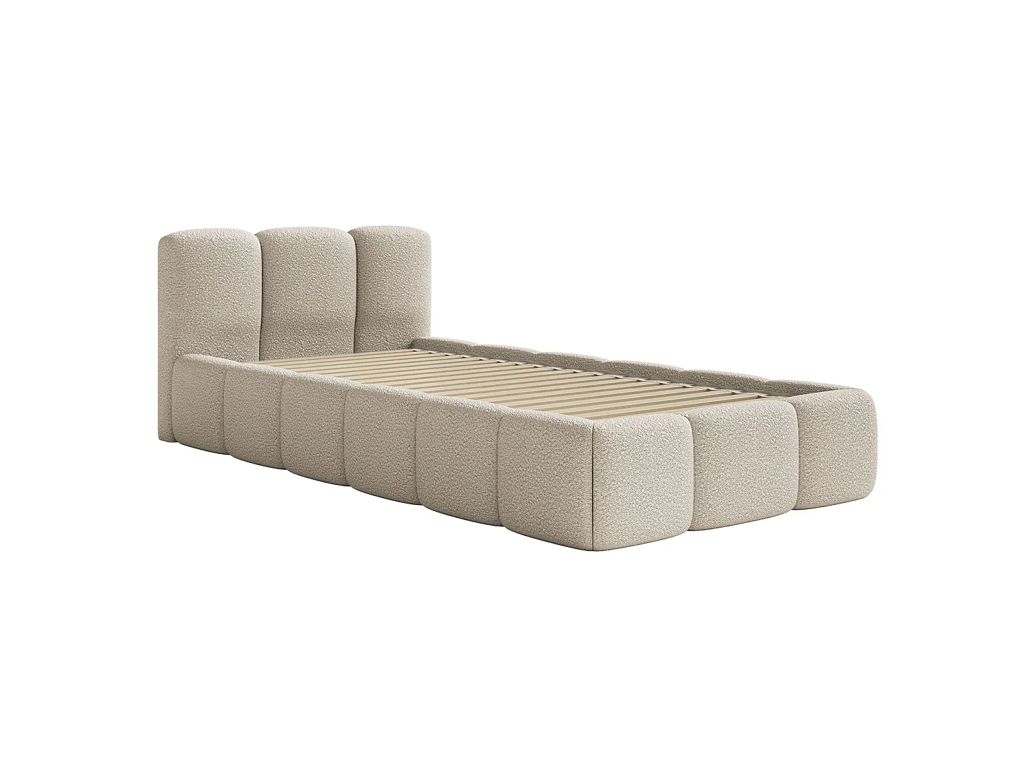 Lit rembourré 90x200 – Bouclé Beige clair – CLOUDY LOW