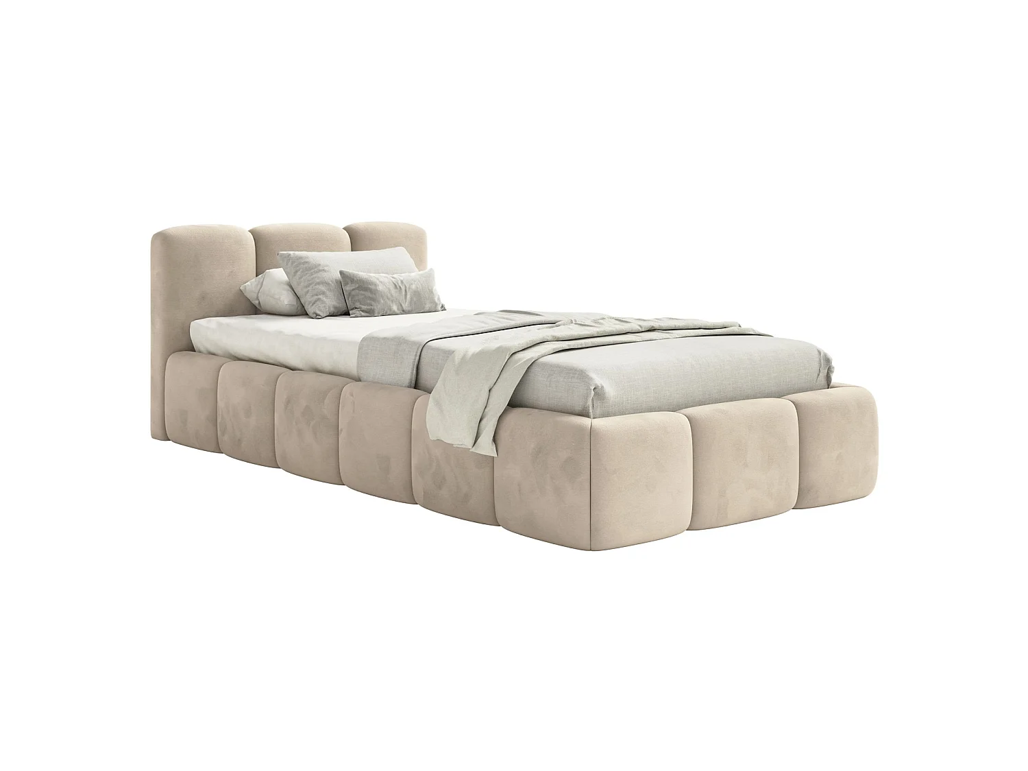 Lit rembourré 90x200 – avec coffre – Velours Beige clair – CLOUDY LOW
