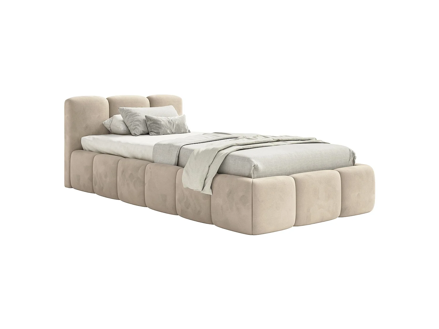 Gestoffeerd bed 90x200 cm – opbergruimte – Fluweel Lichtbeige – CLOUDY LOW