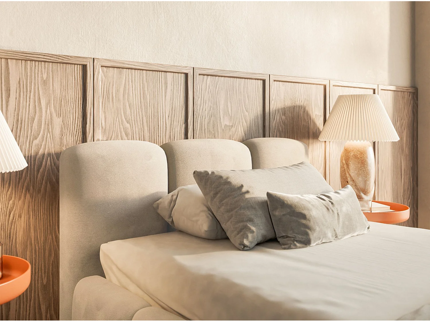 Gestoffeerd bed 90x200 cm – opbergruimte – Fluweel Lichtbeige – CLOUDY LOW