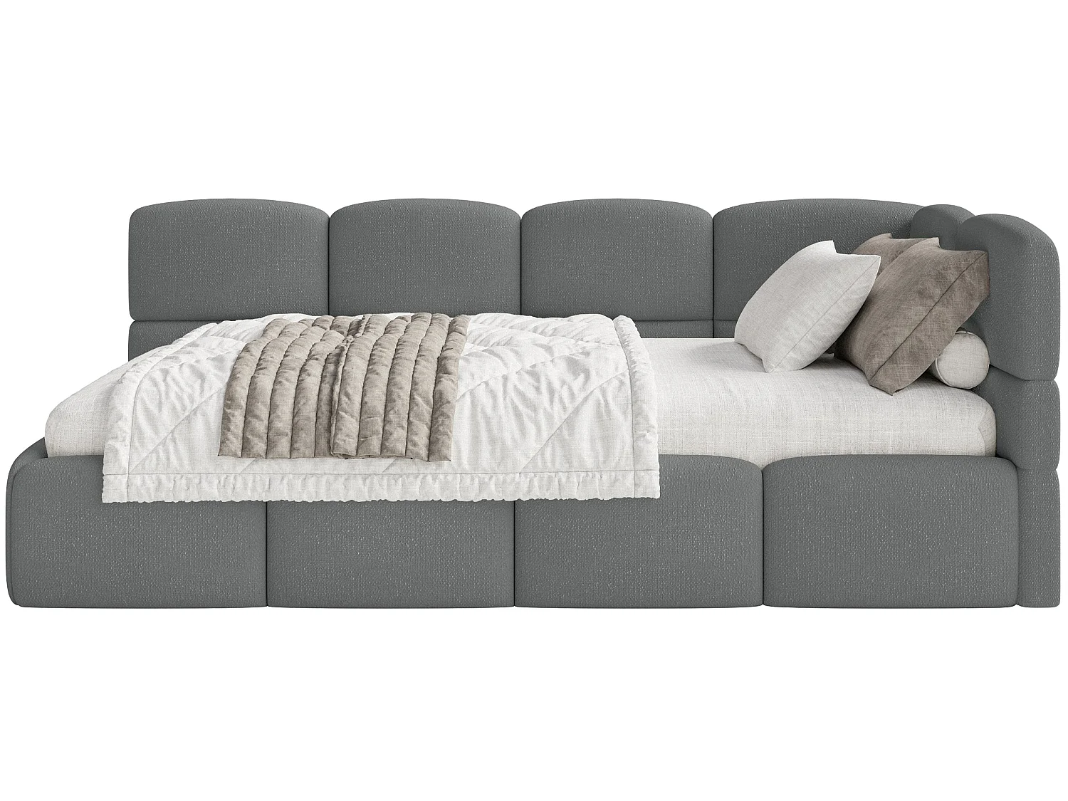 Tienerbed 120x200 – bouclé – donkergrijs – links – CLOUDY