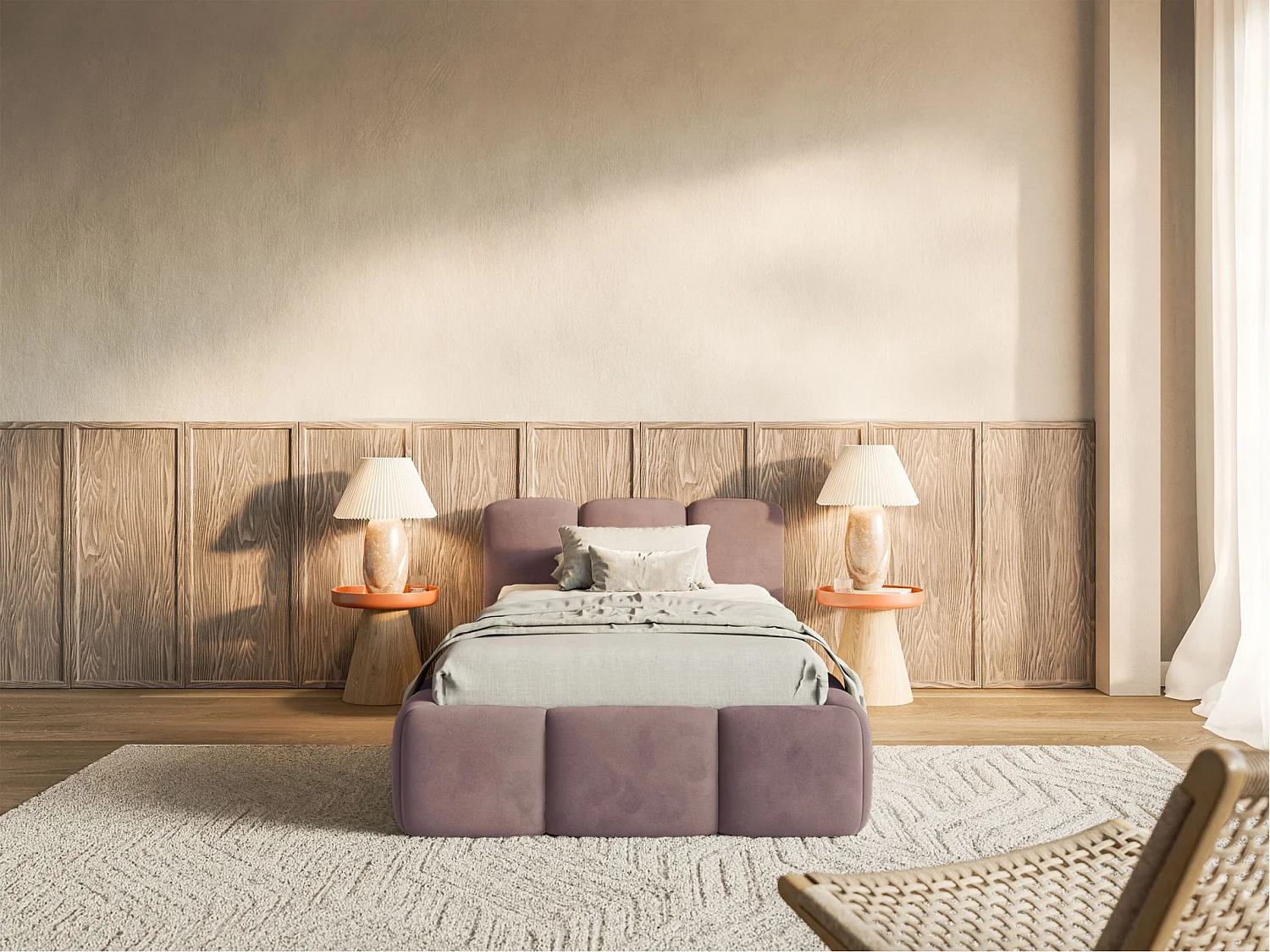 Lit rembourré 90x200 – Velours Rose clair – CLOUDY LOW