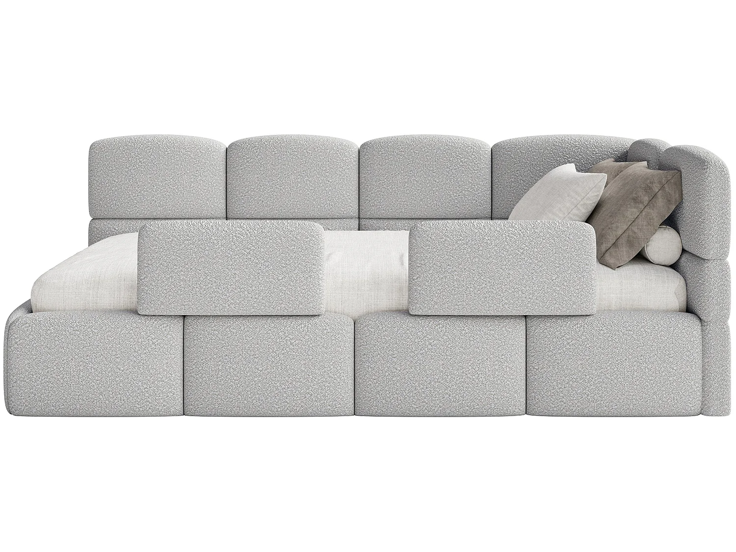 Lit enfant 120x200 cm – tête de lit à droite – matelas & coffre de rangement – bouclé gris clair – CLOUDY