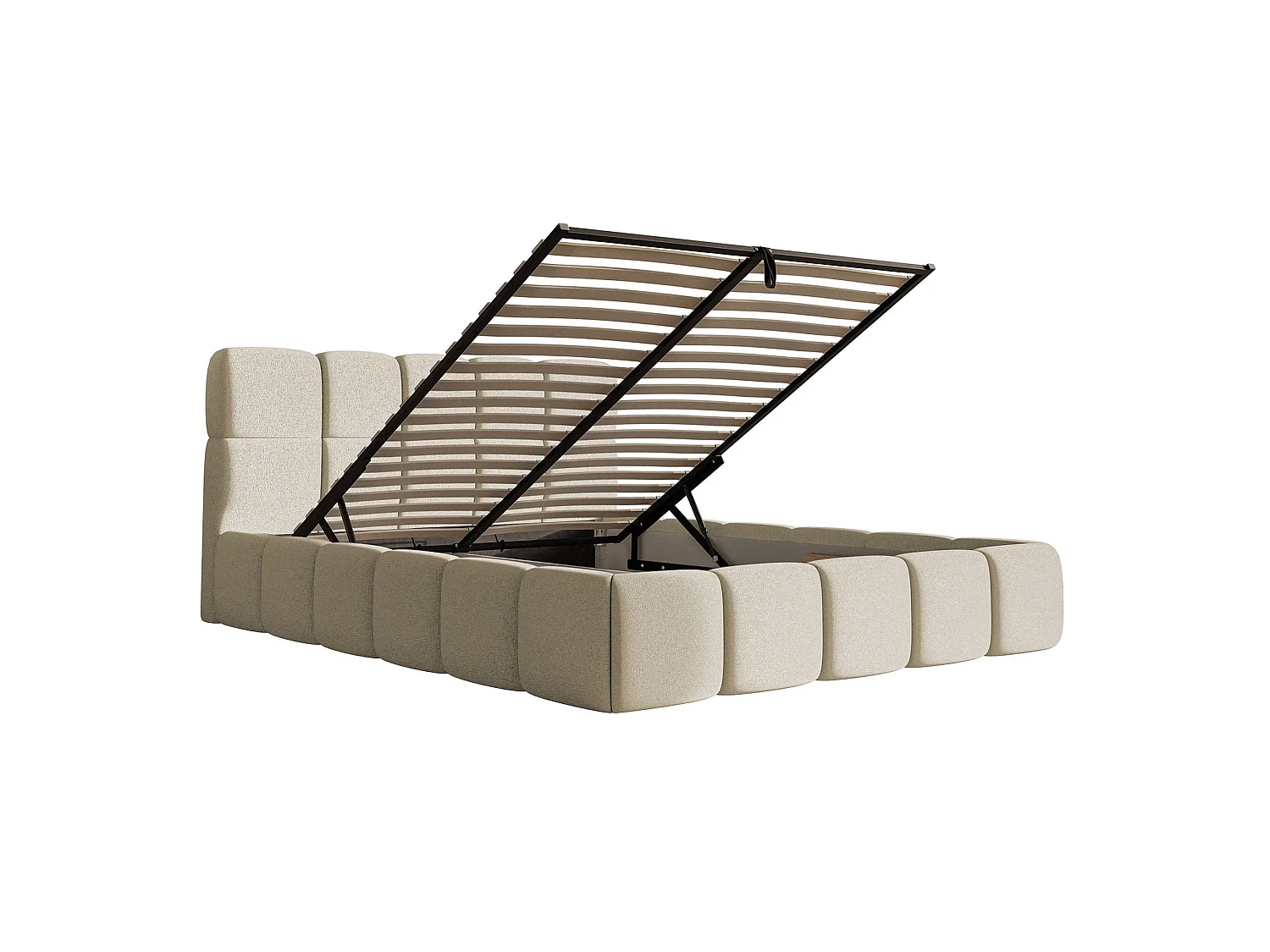 Lit rembourré 120x200 – avec coffre – Chenille Beige clair – Cloudy