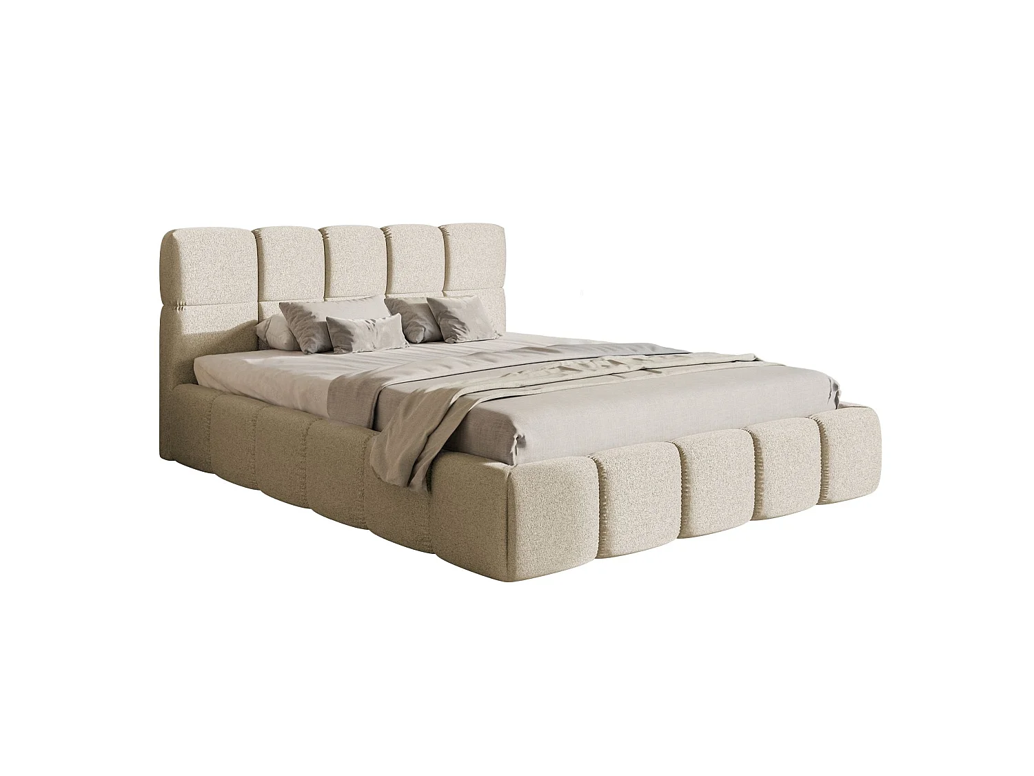 Lit rembourré 120x200 – avec coffre – Chenille Beige clair – Cloudy