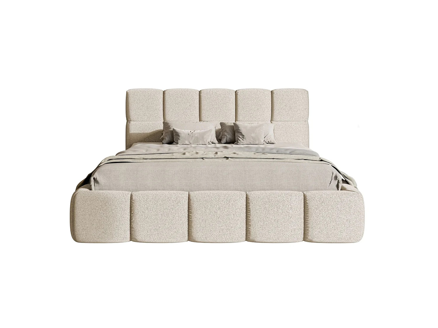 Lit rembourré 120x200 – avec coffre – Chenille Beige clair – Cloudy