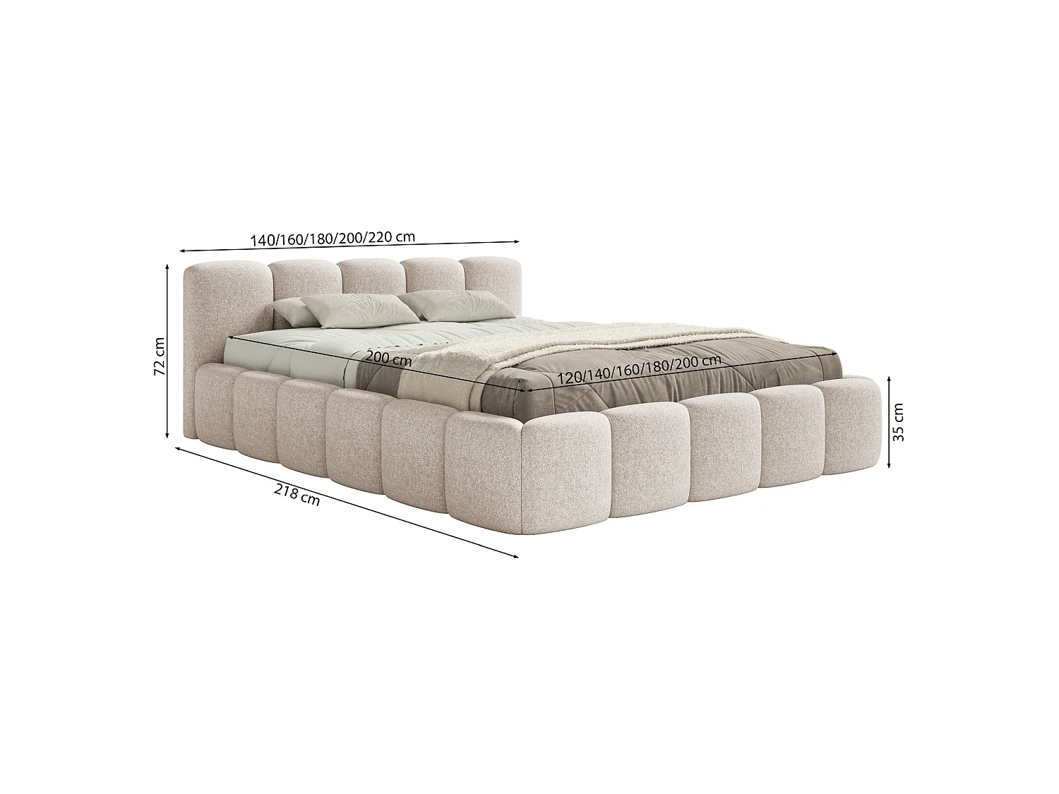 Lit rembourré 120x200 – avec coffre – Chenille Beige clair – Cloudy