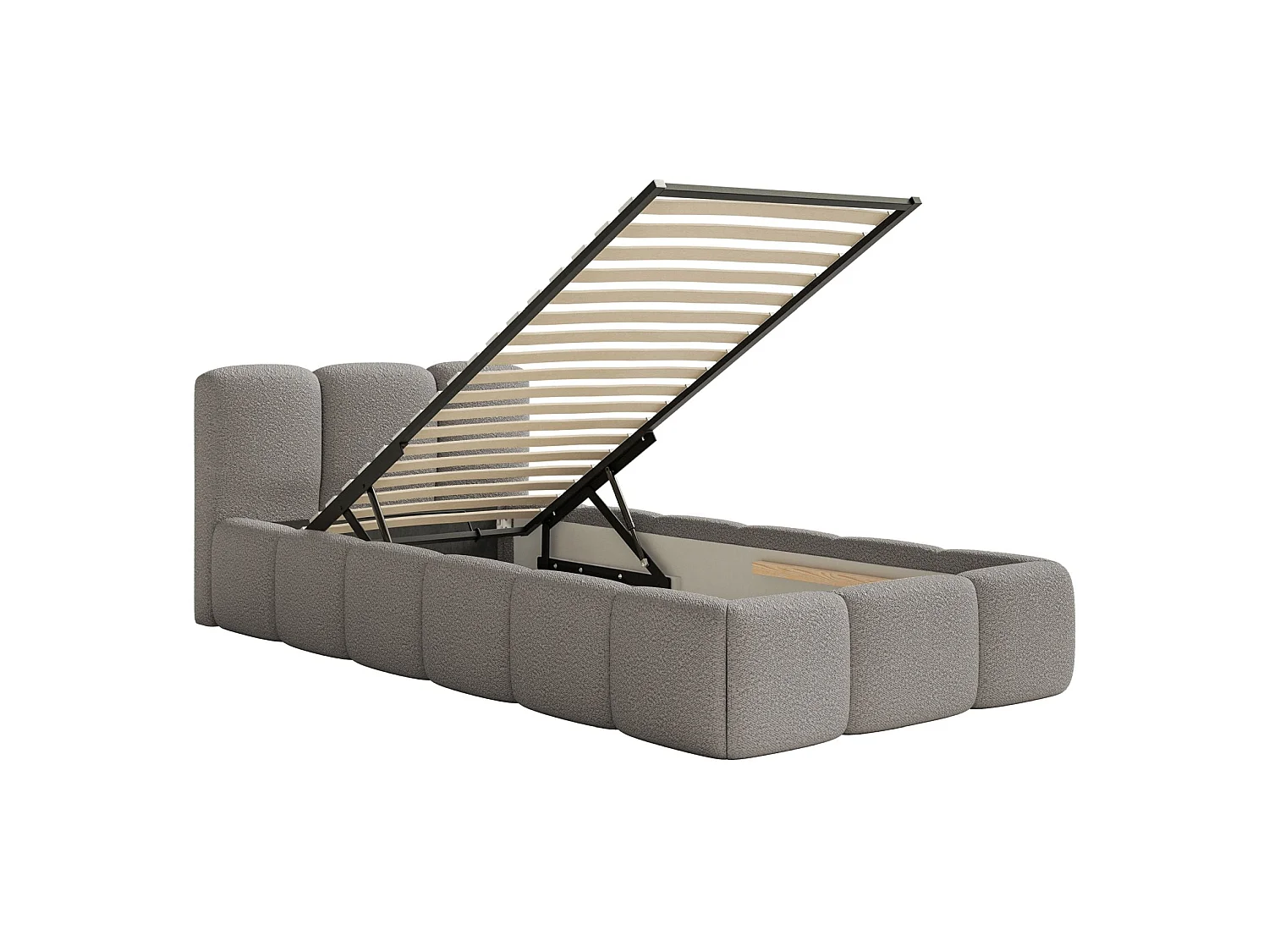 Gestoffeerd bed 90x200 cm – opbergruimte – Bouclé Grijs– CLOUDY LOW