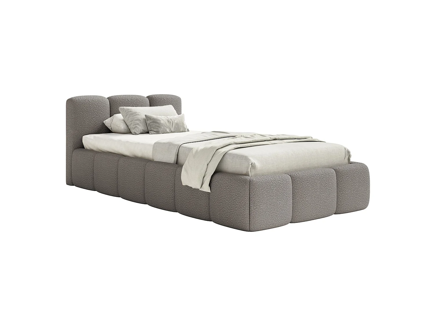 Gestoffeerd bed 90x200 cm – opbergruimte – Bouclé Grijs– CLOUDY LOW
