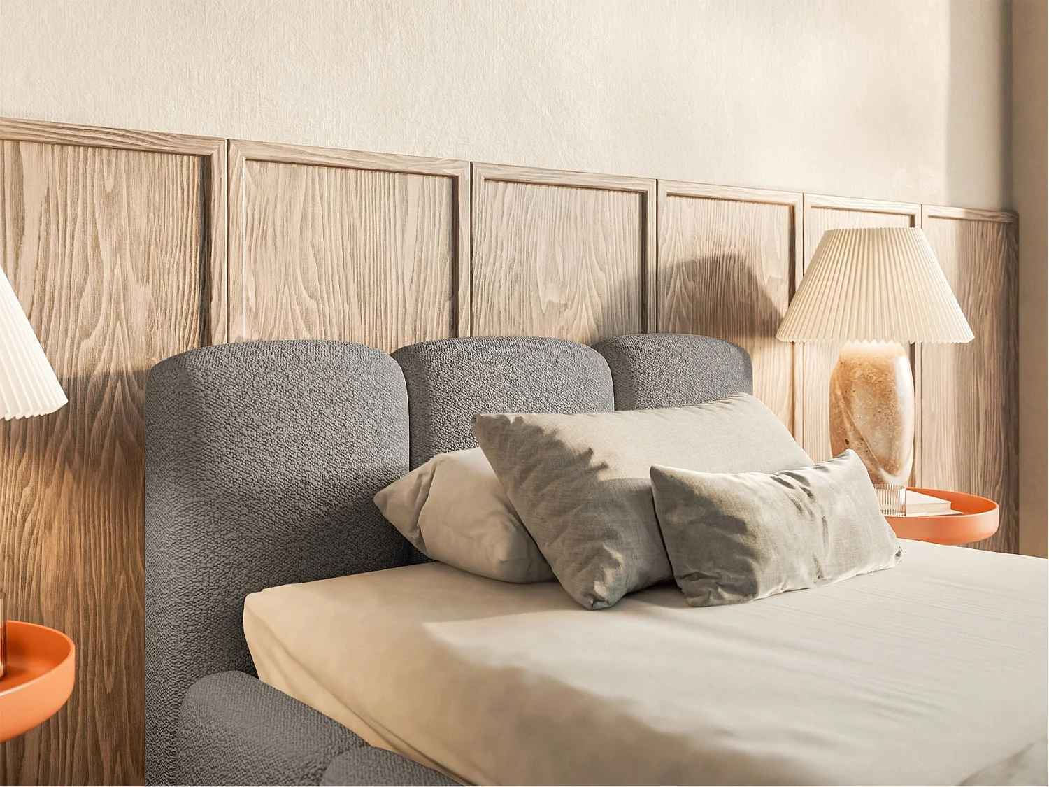 Gestoffeerd bed 90x200 cm – opbergruimte – Bouclé Grijs– CLOUDY LOW