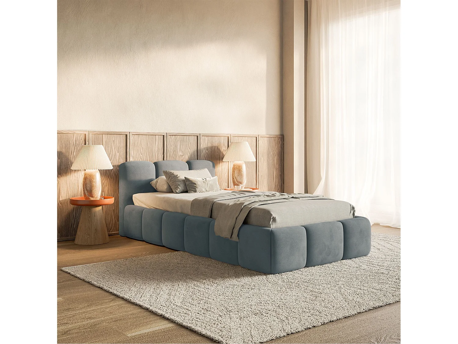 Gestoffeerd bed 90x200 cm – Fluweel Grijs – CLOUDY LOW