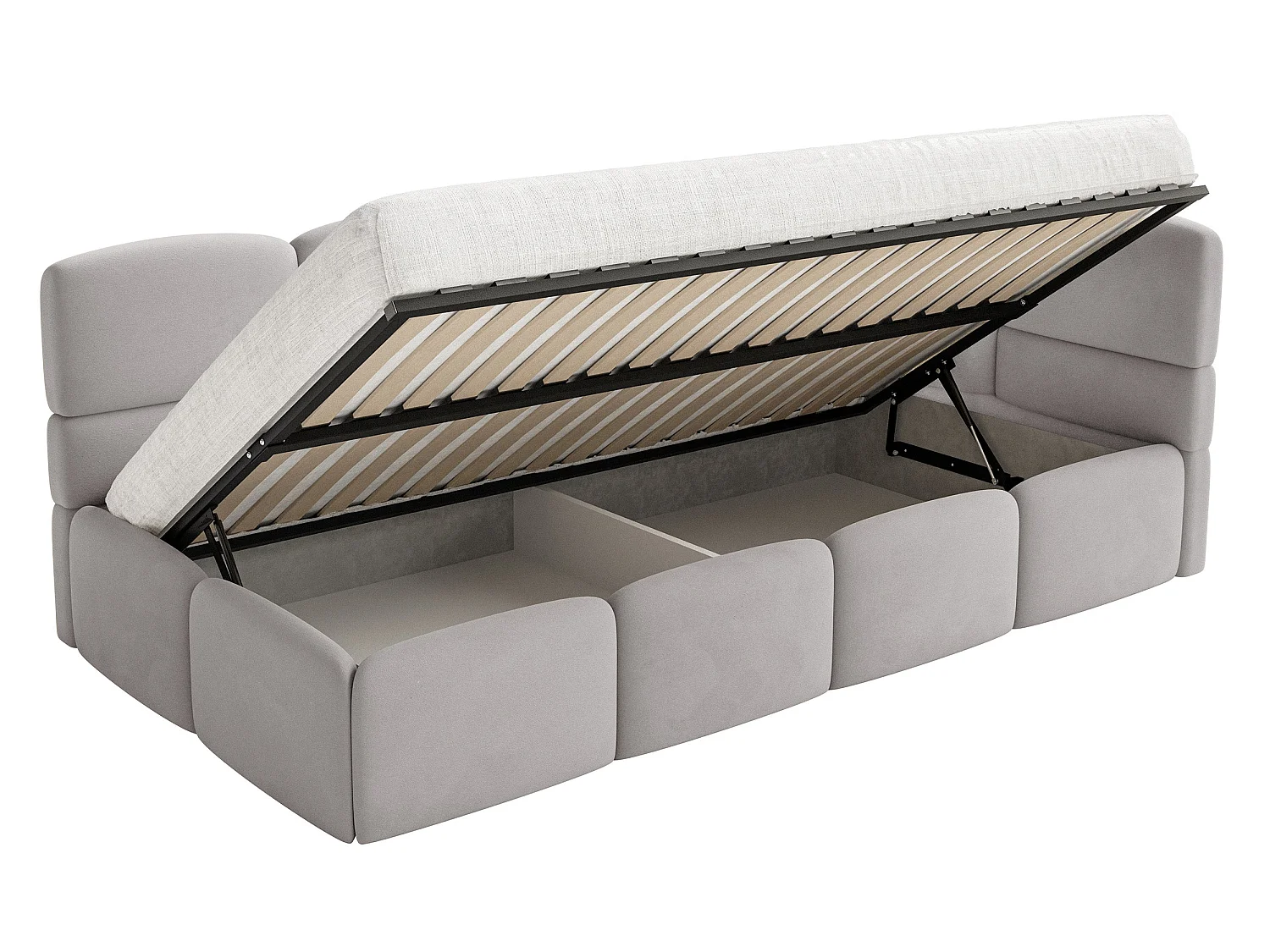 Lit ado 90x200 avec matelas – tête de lit à droite – velours Gris clair – CLOUDY