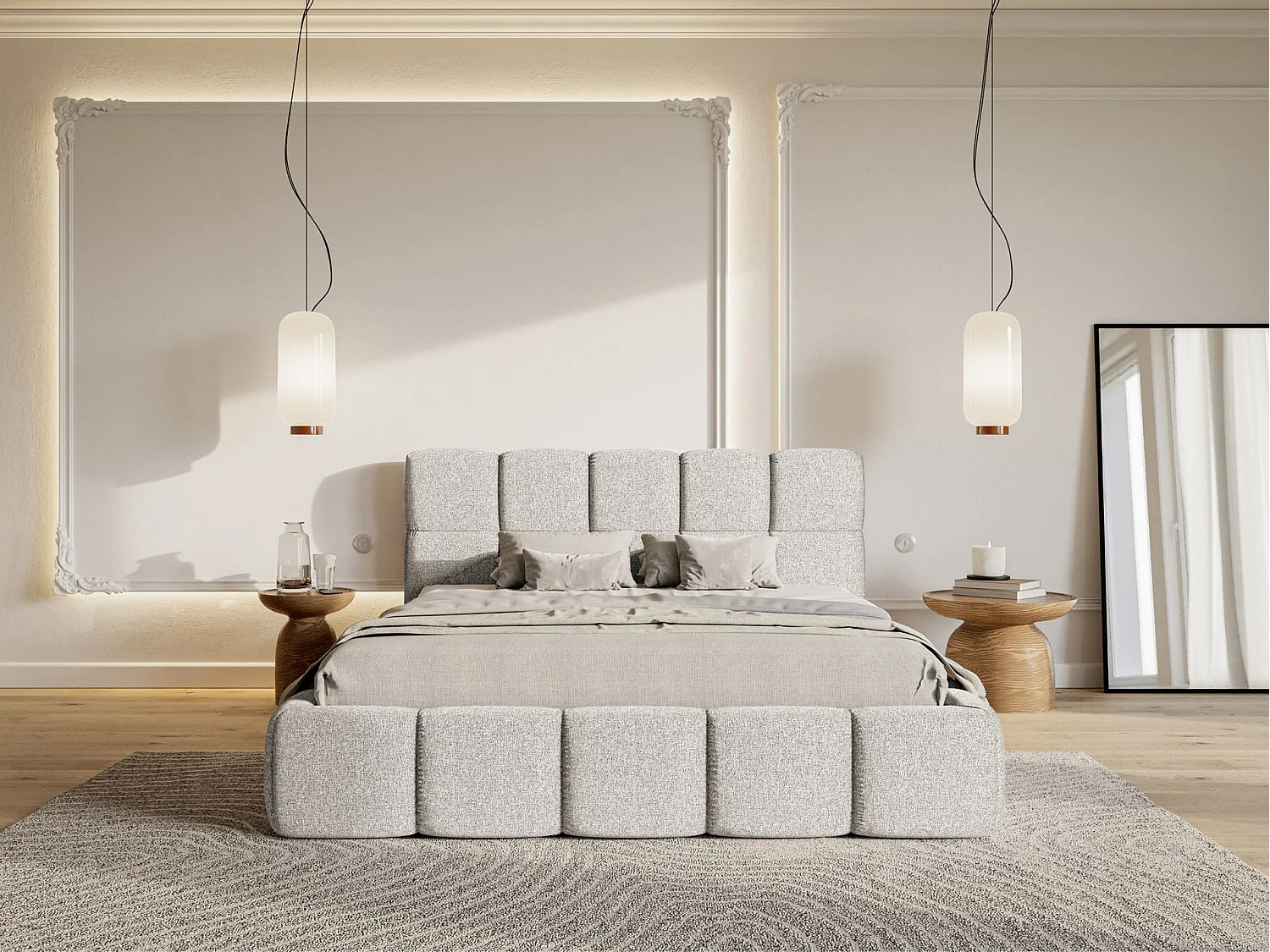 Lit rembourré 120x200 – Chenille Gris clair – Cloudy