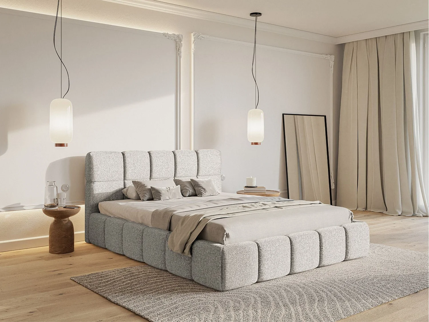 Gestoffeerd bed 120x200 – Chenille Lichtgrijs – Cloudy