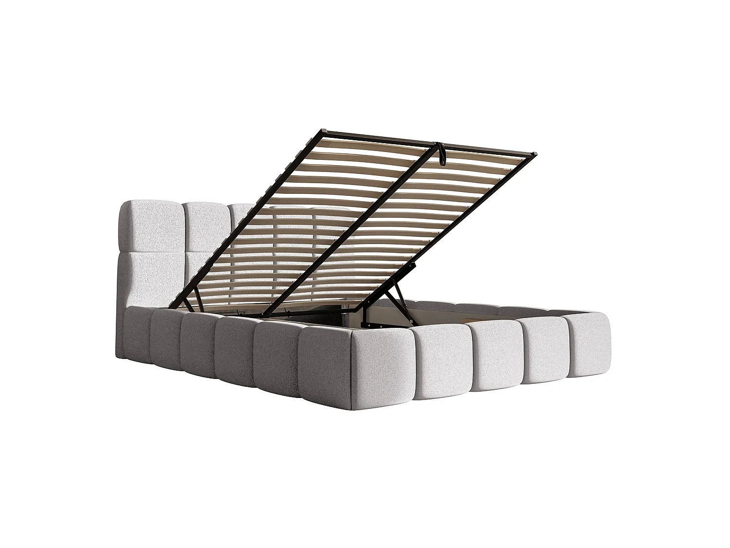 Lit rembourré 120x200 – avec coffre – Chenille Gris clair – Cloudy