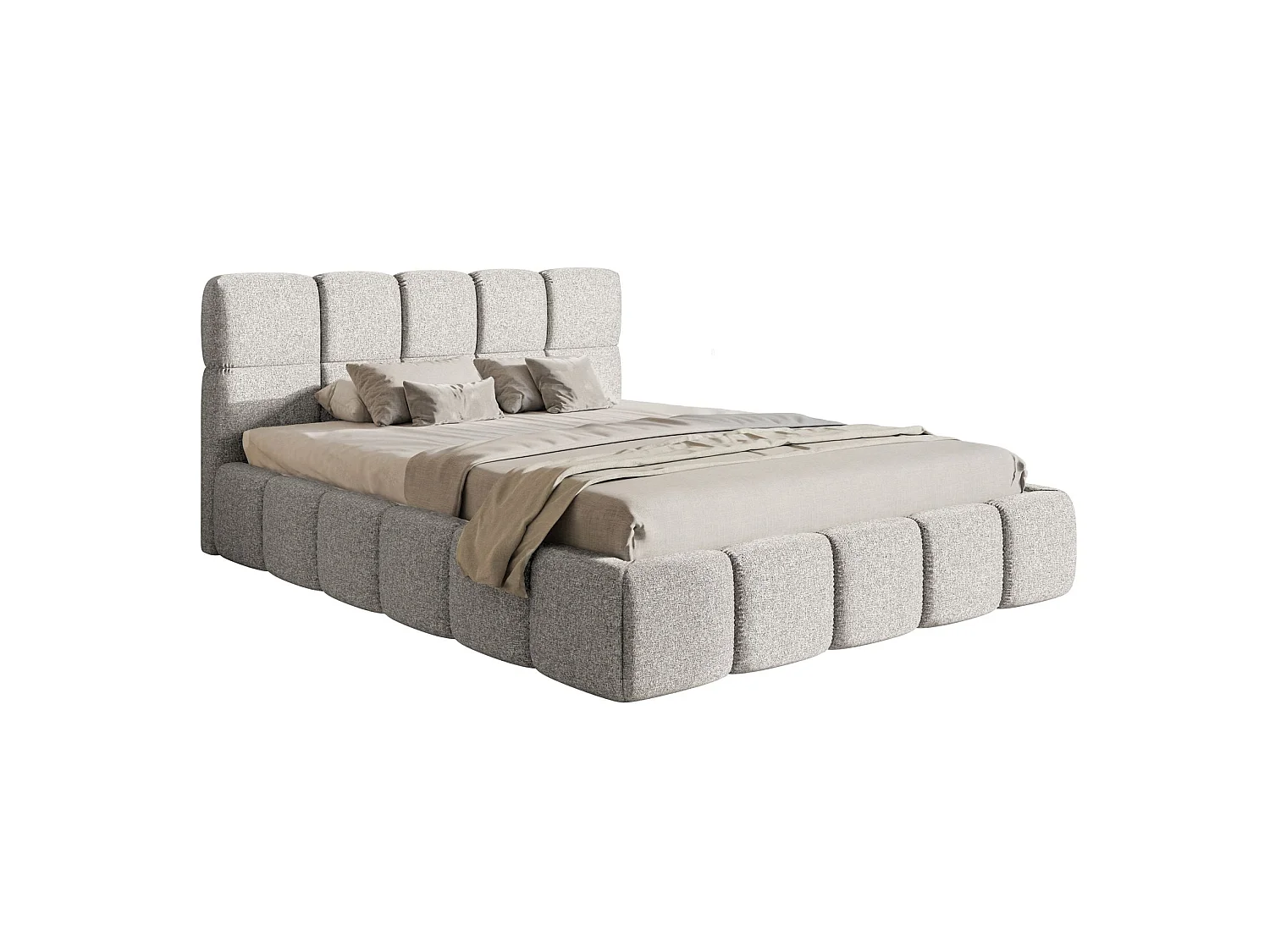 Lit rembourré 120x200 – avec coffre – Chenille Gris clair – Cloudy