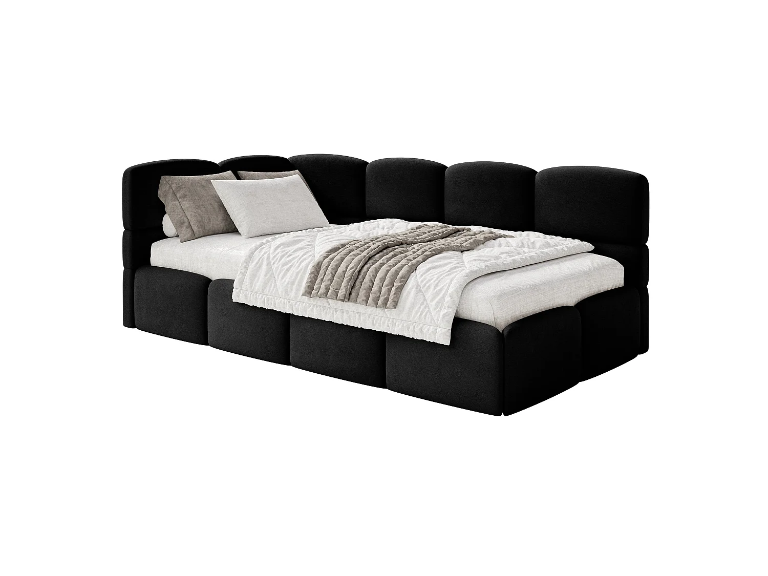 Lit ado 90x200 avec matelas – tête de lit à gauche – velours Noir – CLOUDY