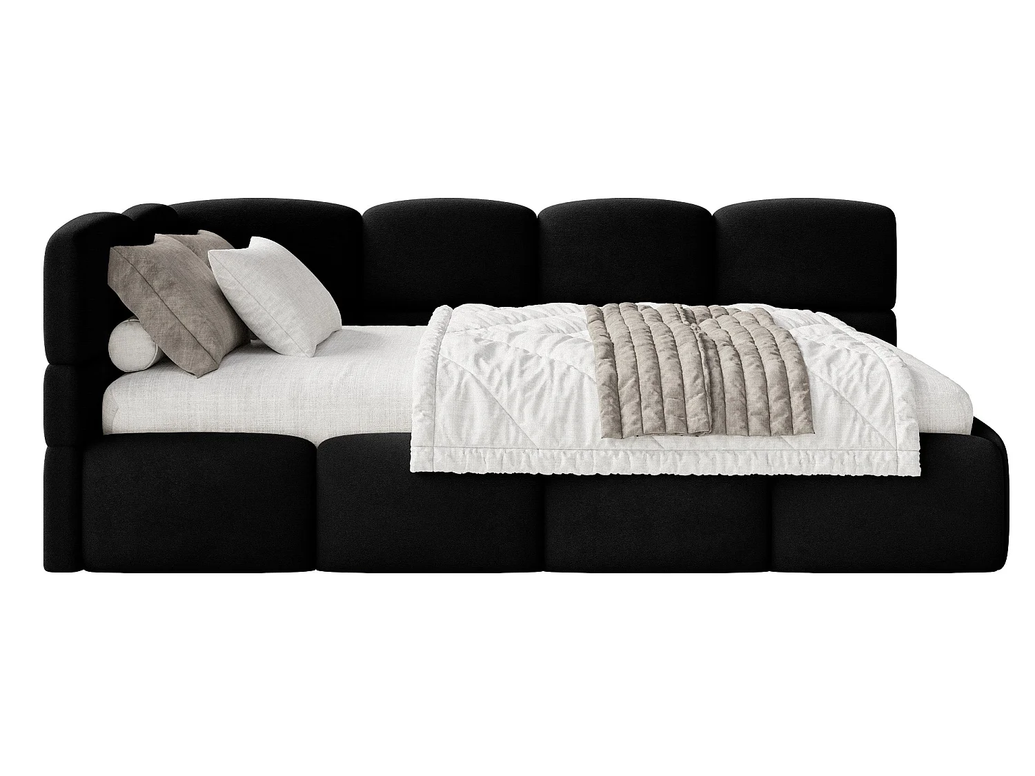 Lit ado 90x200 avec matelas – tête de lit à gauche – velours Noir – CLOUDY